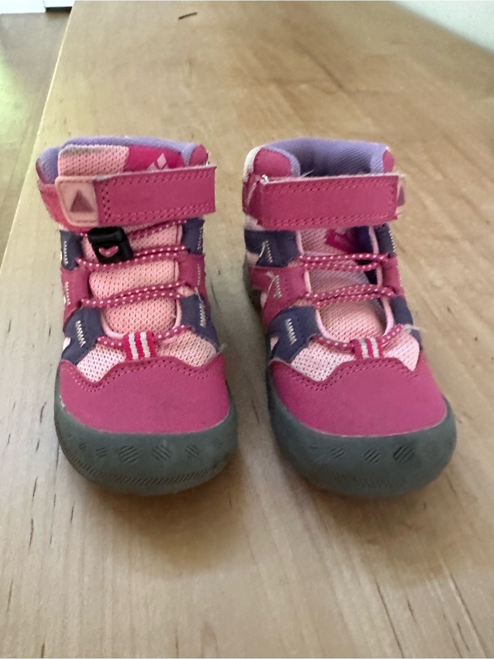 Kids Pink and Purple High-Top Hiking boots with Hook-and-Loop Strap